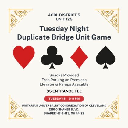 Duplicate Bridge returns to UUCC!